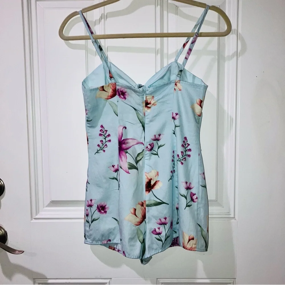 *3 for $30!* Forever 21 Romper Blue Floral Tropical Romper Bow Short Playsuit S - Picture 7 of 8